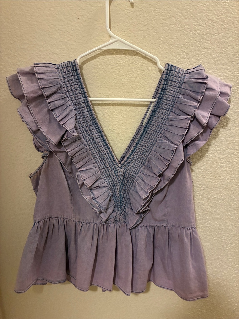 Anthropologie Lavender Ruffle Peplum Top - Picture 2 of 5